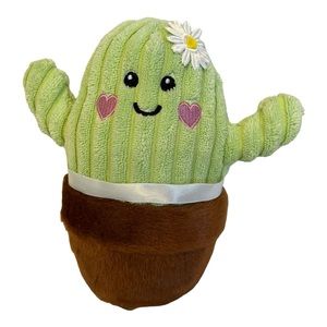 Frankford Smiling Cactus Stuffed Plush Toy with Hearts and Flowers 6”